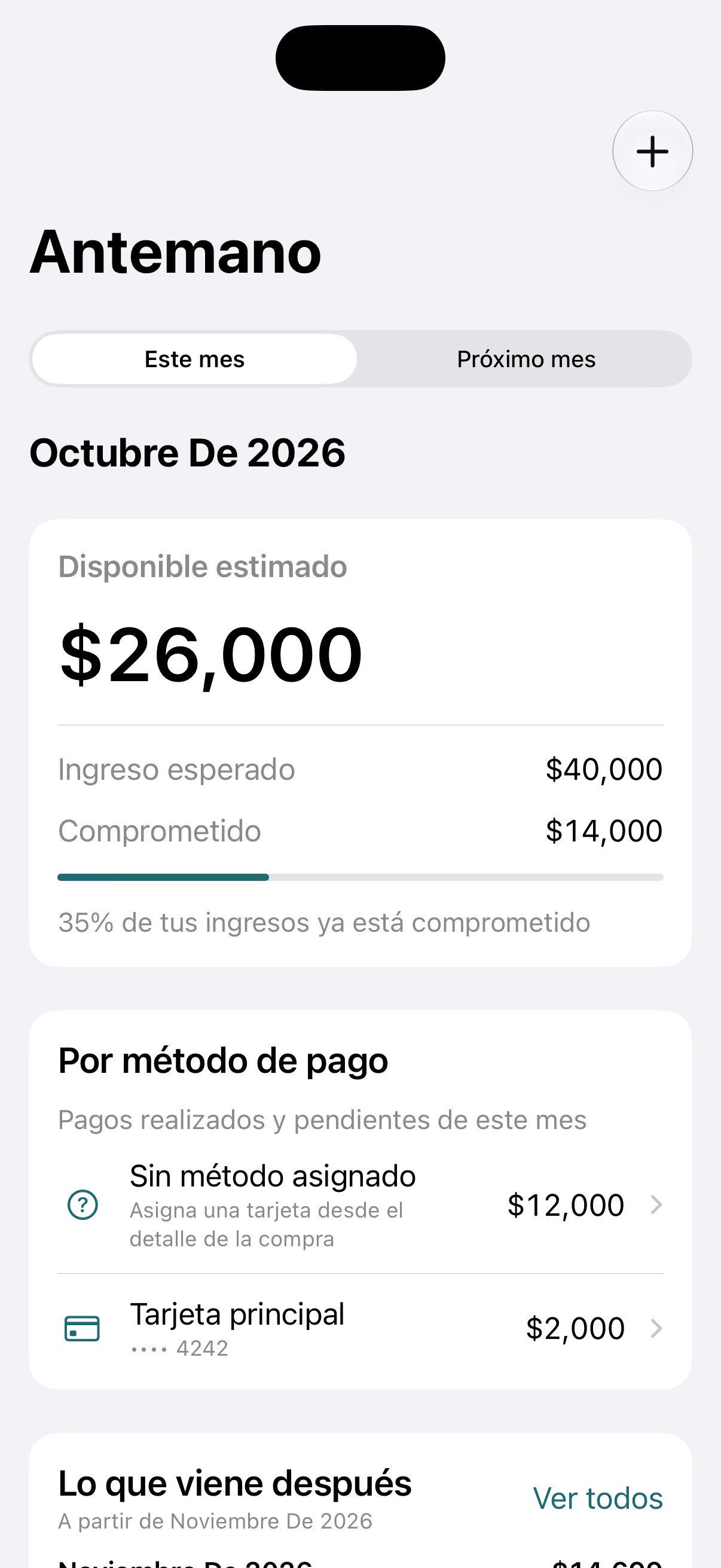 Pantalla de Inicio en Antemano